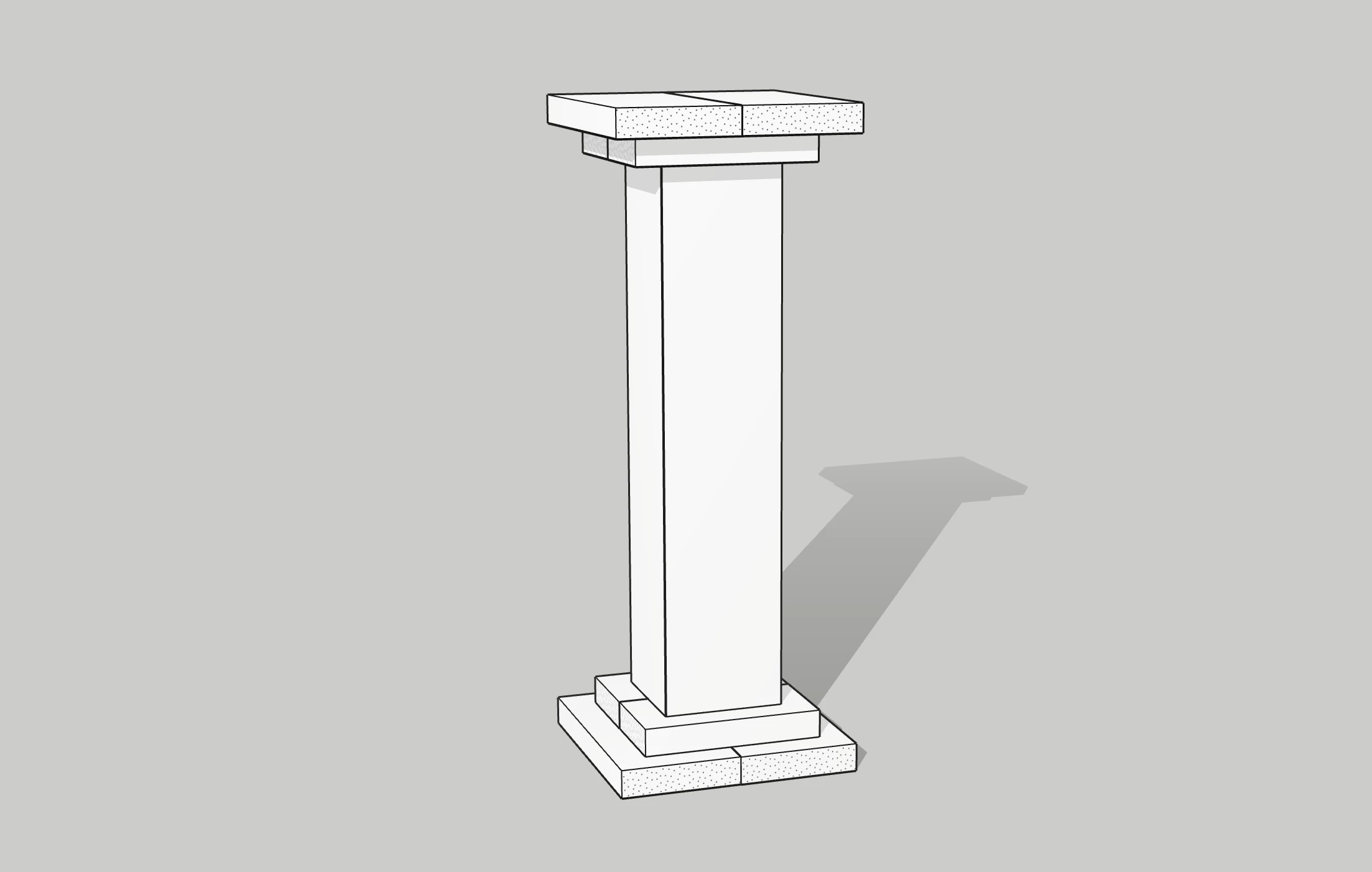3D-tegning av ferdig pidestall i trykkimpregnert terrassebord