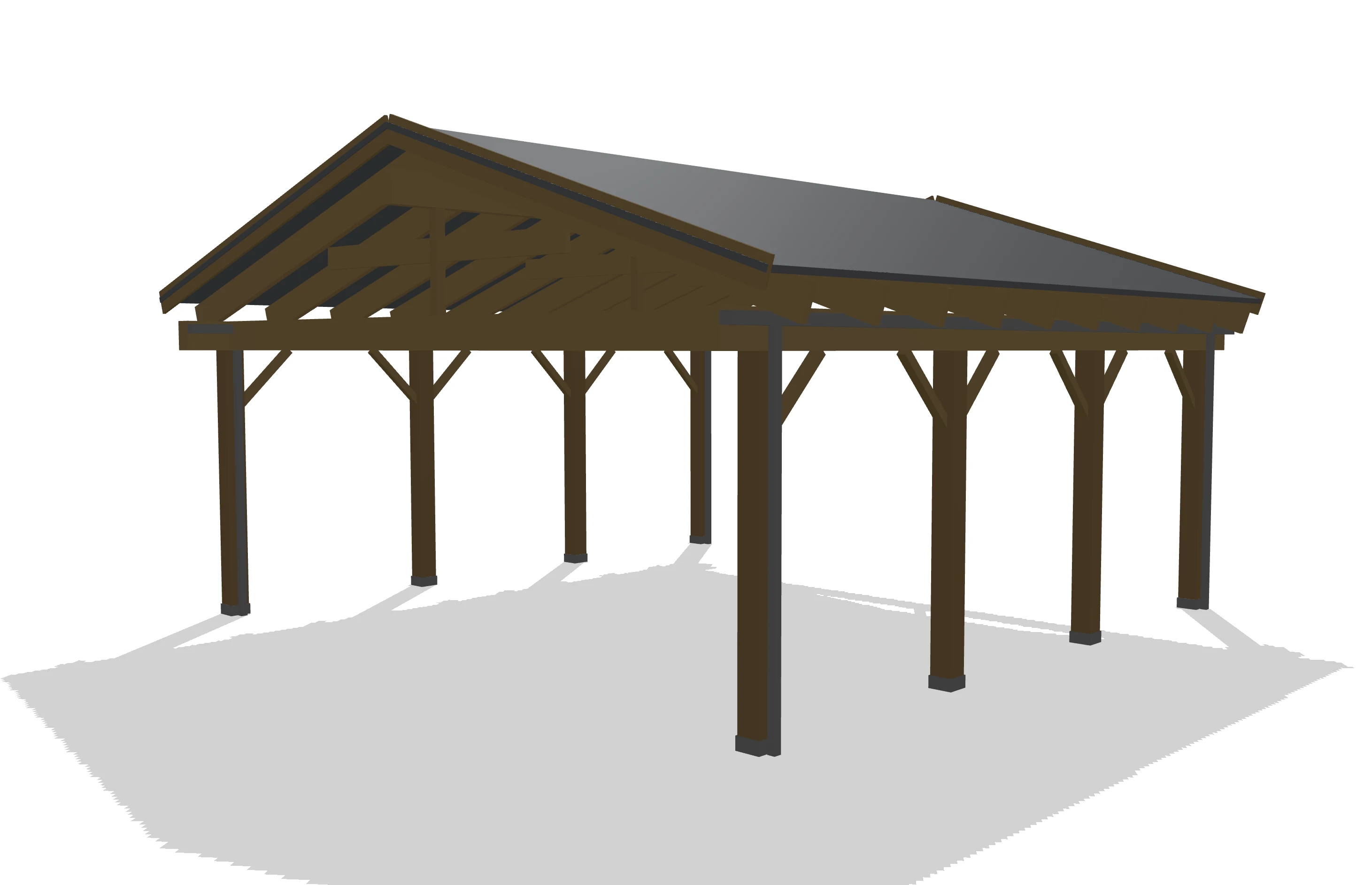 Frittstående carport i tre med saltak, tegnet i Minios carportplanlegger