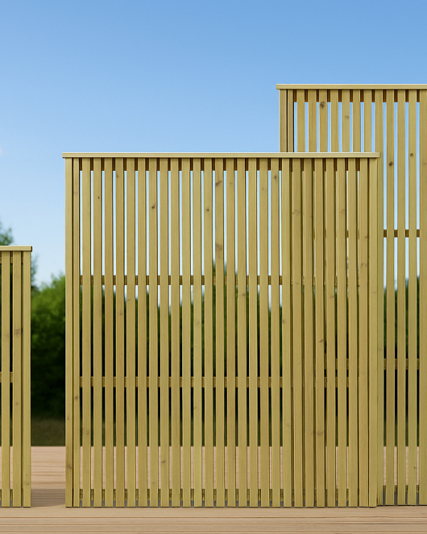 Moderne levegg med spiler i impregnert treverk